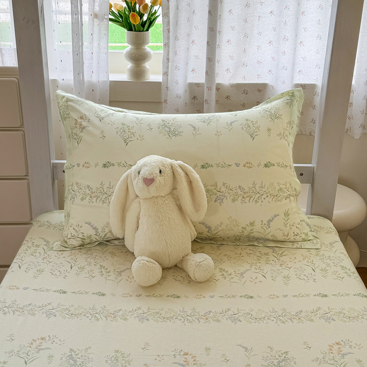 91家纺网 家纺一手货源 找家纺 尚帛 2026新款全棉品质喷气印花爆款四件套 多规格套件 单品系列-学生款单床笠 丛草集