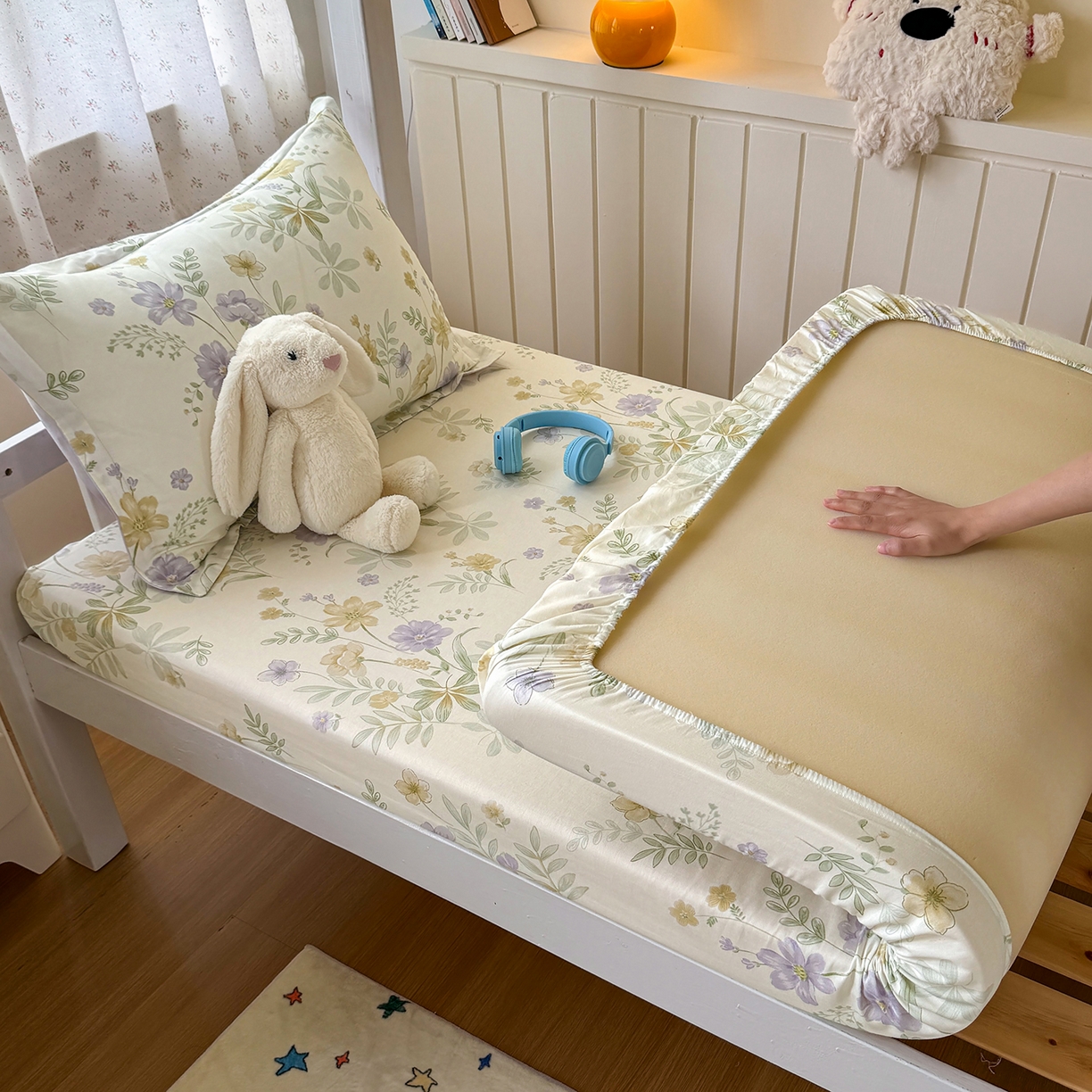 91家纺网 家纺一手货源 找家纺 尚帛 2026新款全棉品质喷气印花爆款四件套 多规格套件 单品系列-学生款单床笠 爱的花海