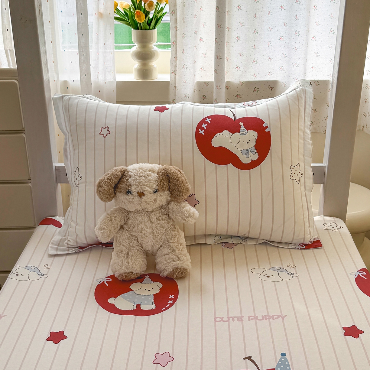 91家纺网 家纺一手货源 找家纺 尚帛 2026新款全棉品质喷气印花爆款四件套 多规格套件 单品系列-学生款单床笠 派对柯基