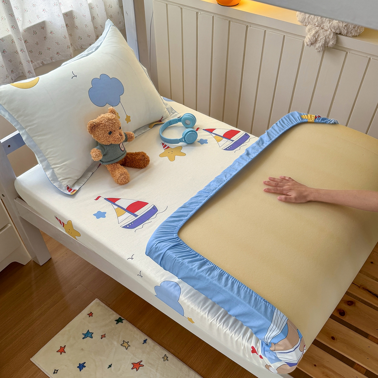 91家纺网 家纺一手货源 找家纺 尚帛 2026新款全棉品质喷气印花爆款四件套 多规格套件 单品系列-学生款单床笠 水上乐园