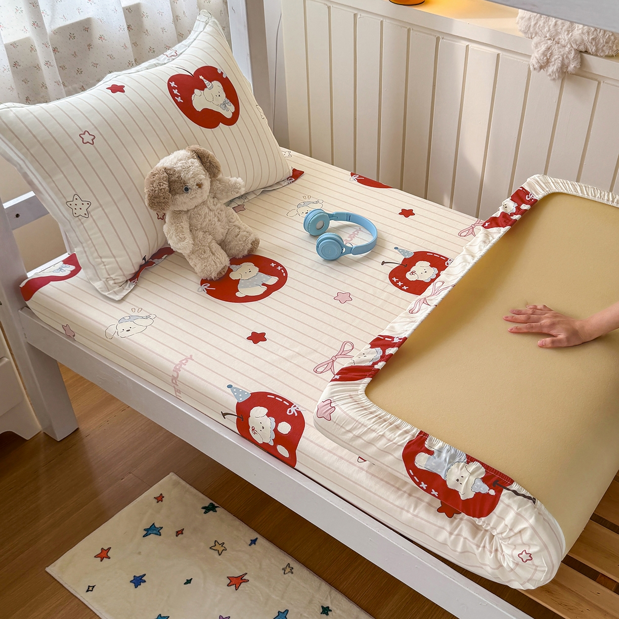 91家纺网 家纺一手货源 找家纺 尚帛 2026新款全棉品质喷气印花爆款四件套 多规格套件 单品系列-学生款单床笠 派对柯基