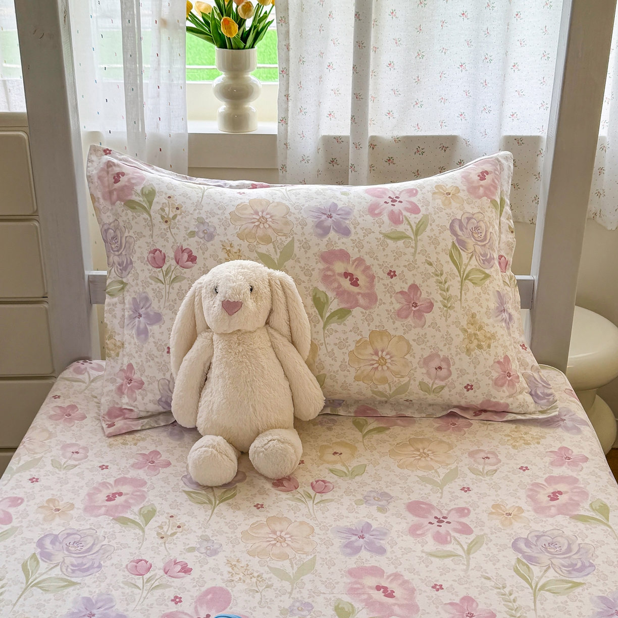 91家纺网 家纺一手货源 找家纺 尚帛 2026新款全棉品质喷气印花爆款四件套 多规格套件 单品系列-学生款单床笠 甜心花朵