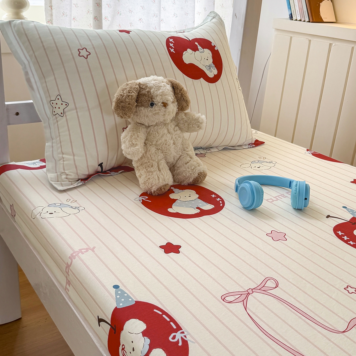 91家纺网 家纺一手货源 找家纺 尚帛 2026新款全棉品质喷气印花爆款四件套 多规格套件 单品系列-学生款单床笠 派对柯基