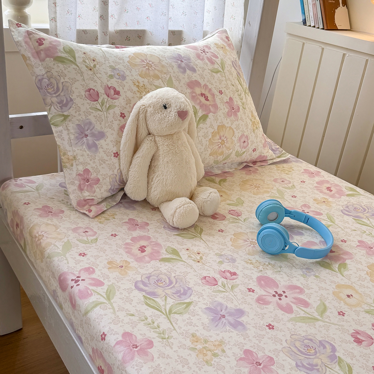 91家纺网 家纺一手货源 找家纺 尚帛 2026新款全棉品质喷气印花爆款四件套 多规格套件 单品系列-学生款单床笠 甜心花朵