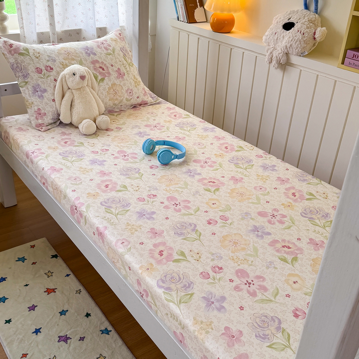 91家纺网 家纺一手货源 找家纺 尚帛 2026新款全棉品质喷气印花爆款四件套 多规格套件 单品系列-学生款单床笠 甜心花朵