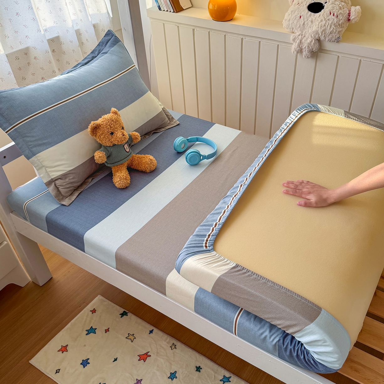 91家纺网 家纺一手货源 找家纺 尚帛 2026新款全棉品质喷气印花爆款四件套 多规格套件 单品系列-学生款单床笠 时尚慕斯