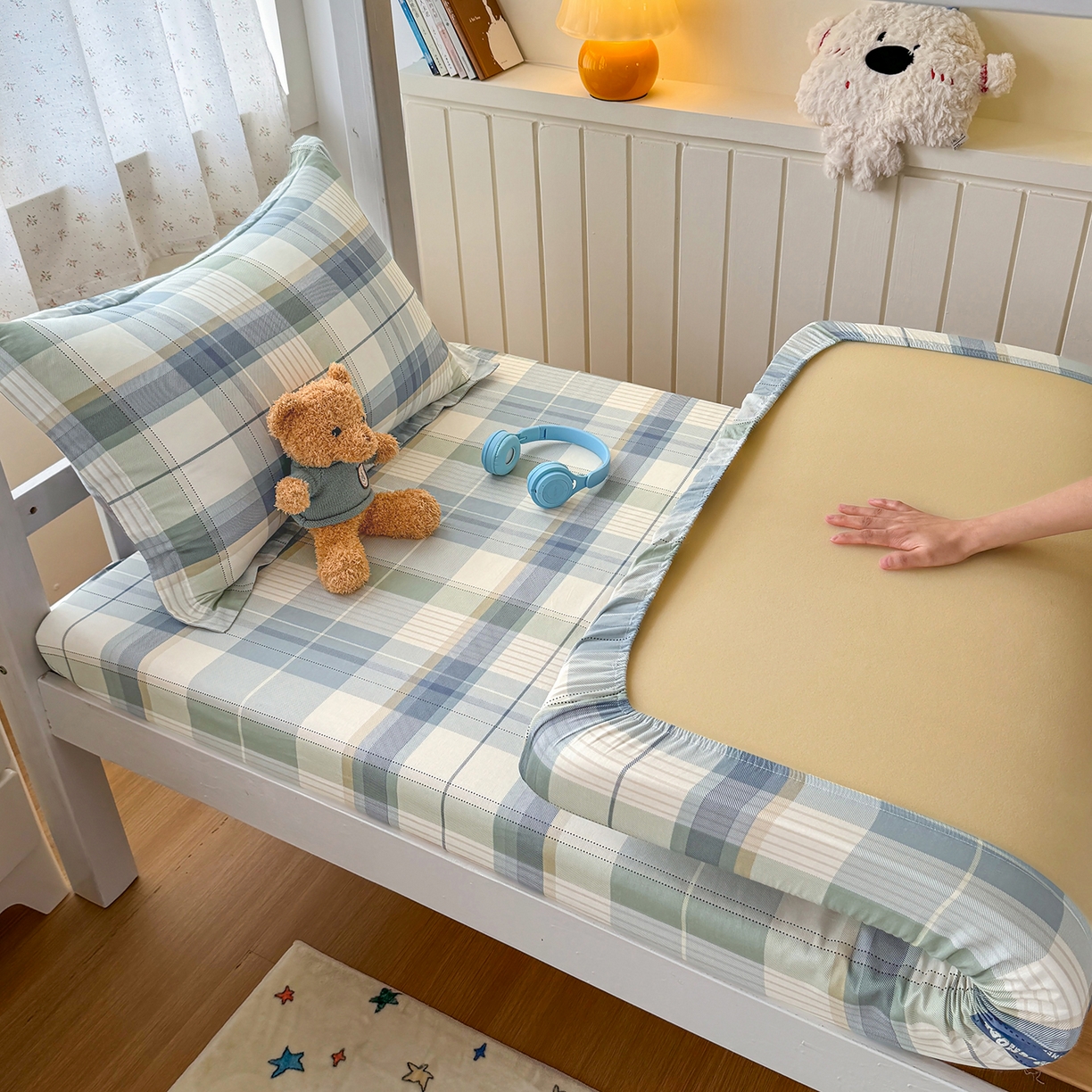 91家纺网 家纺一手货源 找家纺 尚帛 2026新款全棉品质喷气印花爆款四件套 多规格套件 单品系列-学生款单床笠 格兰德-蓝