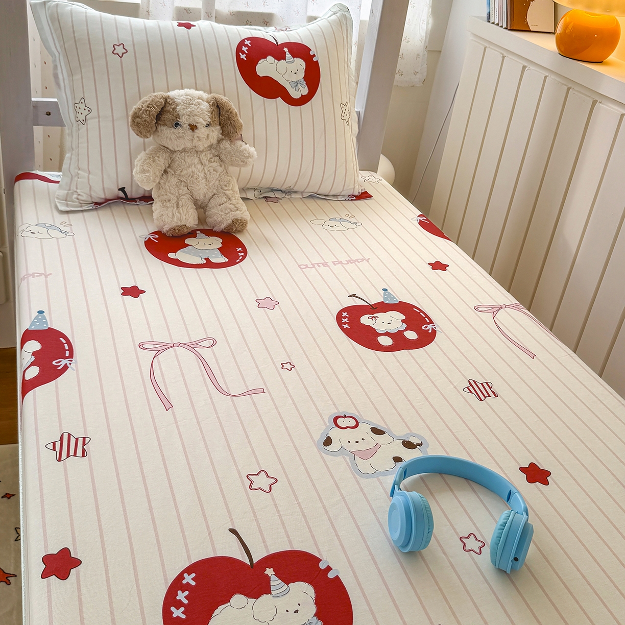 91家纺网 家纺一手货源 找家纺 尚帛 2026新款全棉品质喷气印花爆款四件套 多规格套件 单品系列-学生款单床笠 派对柯基