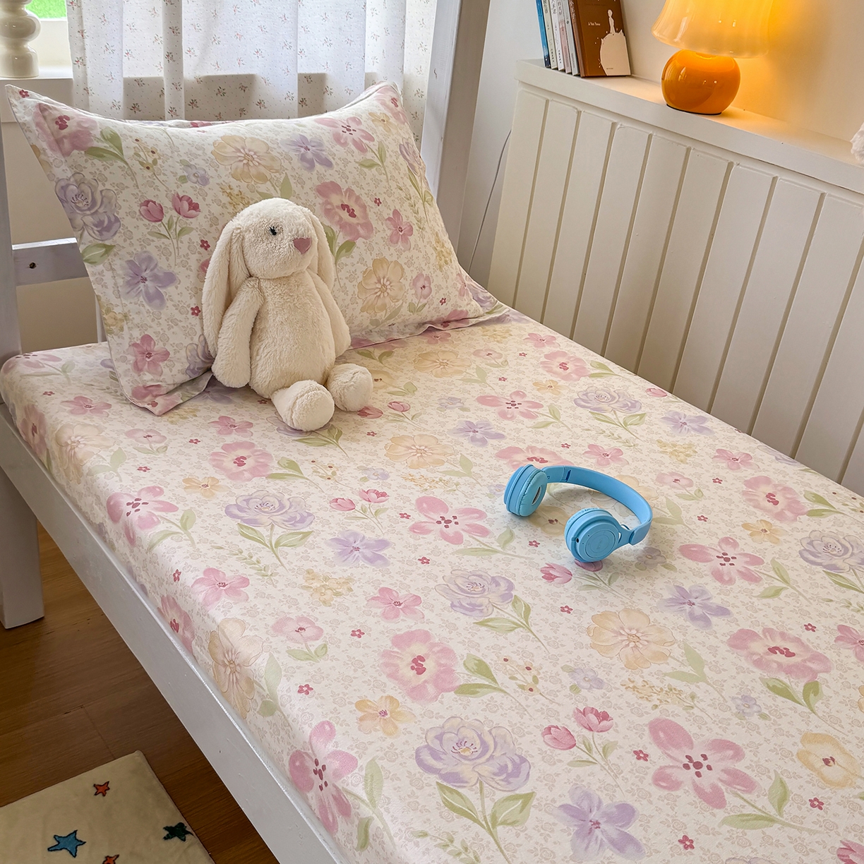 91家纺网 家纺一手货源 找家纺 尚帛 2026新款全棉品质喷气印花爆款四件套 多规格套件 单品系列-学生款单床笠 甜心花朵