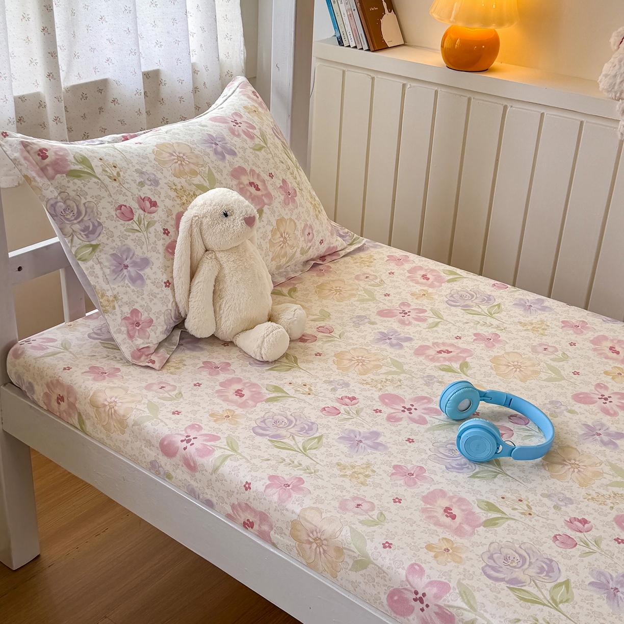 91家纺网 家纺一手货源 找家纺 尚帛 2026新款全棉品质喷气印花爆款四件套 多规格套件 单品系列-学生款单床笠 甜心花朵