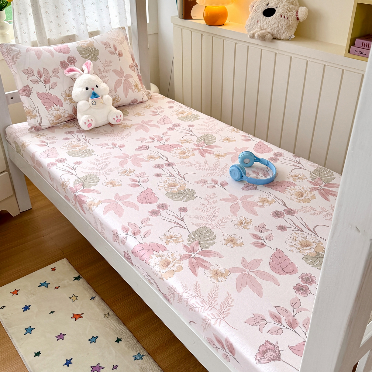 91家纺网 家纺一手货源 找家纺 尚帛 2026新款全棉品质喷气印花爆款四件套 多规格套件 单品系列-学生款单床笠 叶柔粉