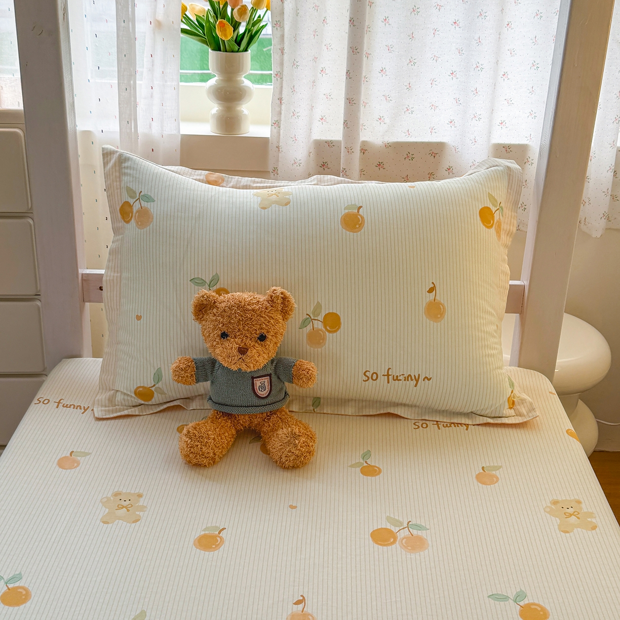 91家纺网 家纺一手货源 找家纺 尚帛 2026新款全棉品质喷气印花爆款四件套 多规格套件 单品系列-学生款单床笠 欢乐碰碰熊