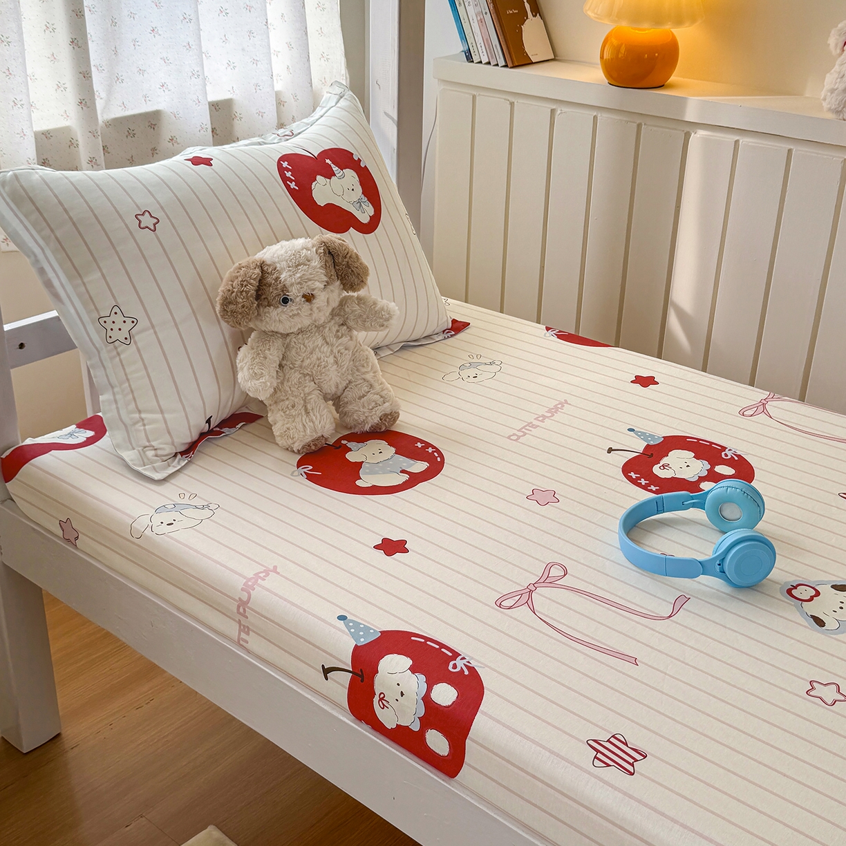 91家纺网 家纺一手货源 找家纺 尚帛 2026新款全棉品质喷气印花爆款四件套 多规格套件 单品系列-学生款单床笠 派对柯基