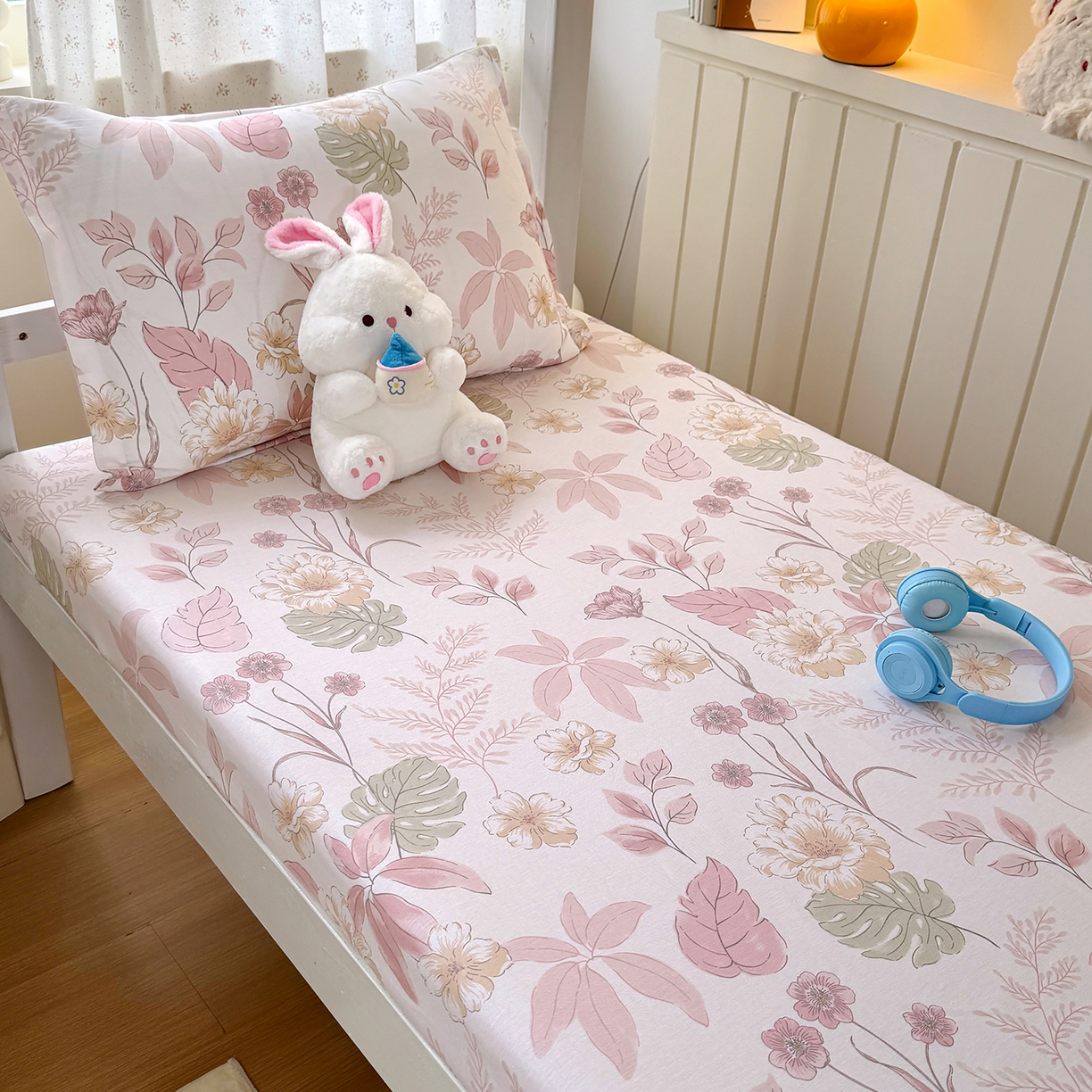 91家纺网 家纺一手货源 找家纺 尚帛 2026新款全棉品质喷气印花爆款四件套 多规格套件 单品系列-学生款单床笠 叶柔粉