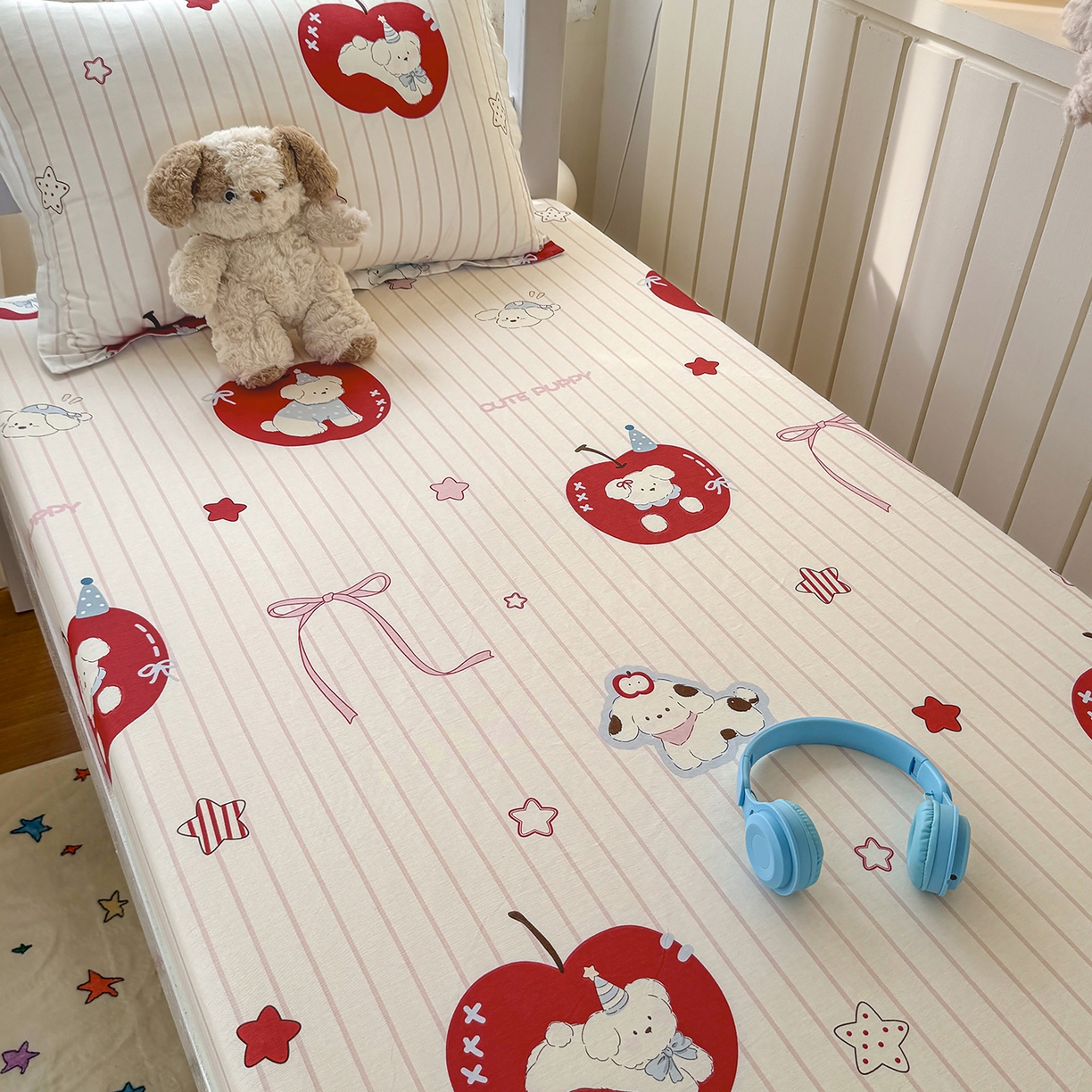 91家纺网 家纺一手货源 找家纺 尚帛 2026新款全棉品质喷气印花爆款四件套 多规格套件 单品系列-学生款单床笠 派对柯基