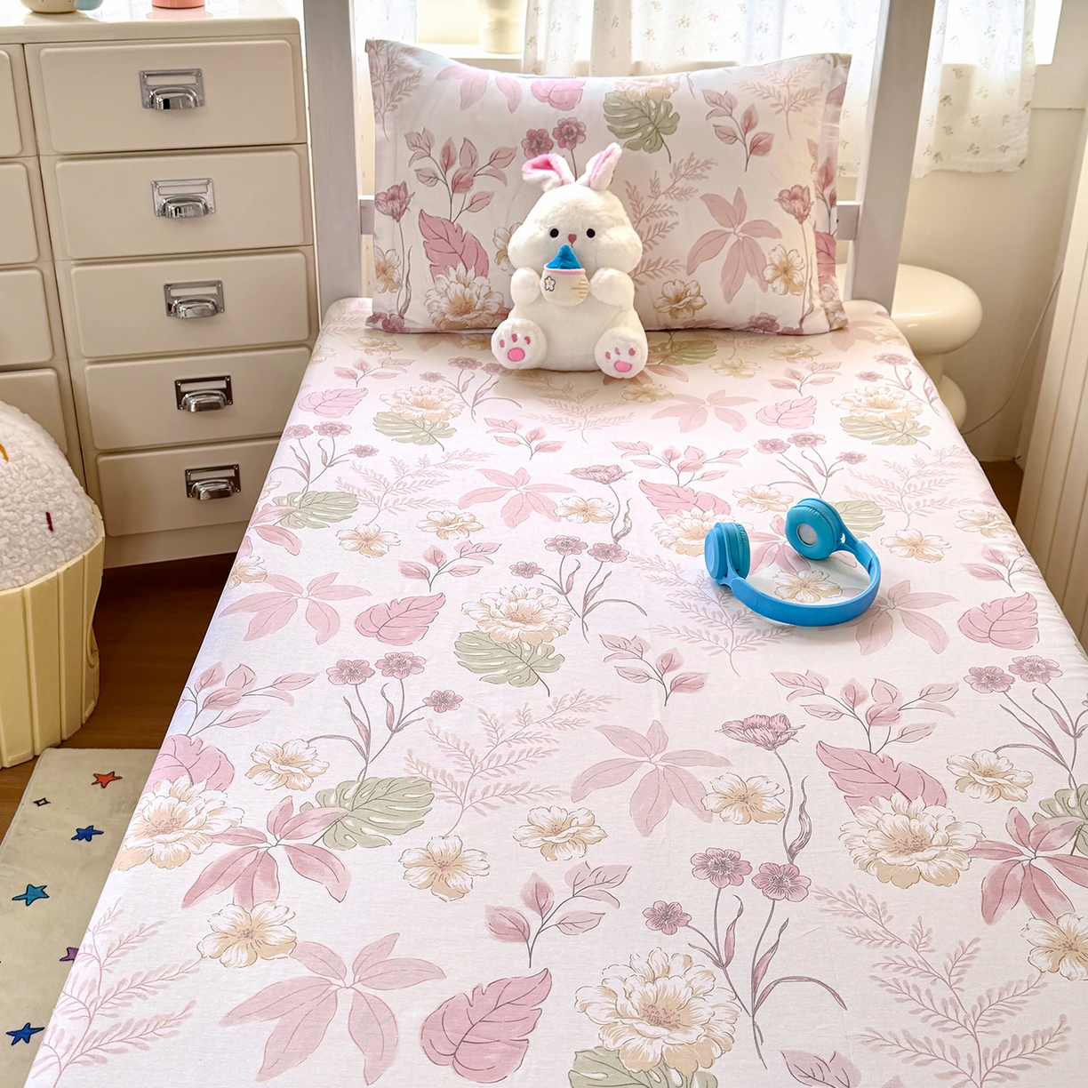 91家纺网 家纺一手货源 找家纺 尚帛 2026新款全棉品质喷气印花爆款四件套 多规格套件 单品系列-学生款单床笠 叶柔粉