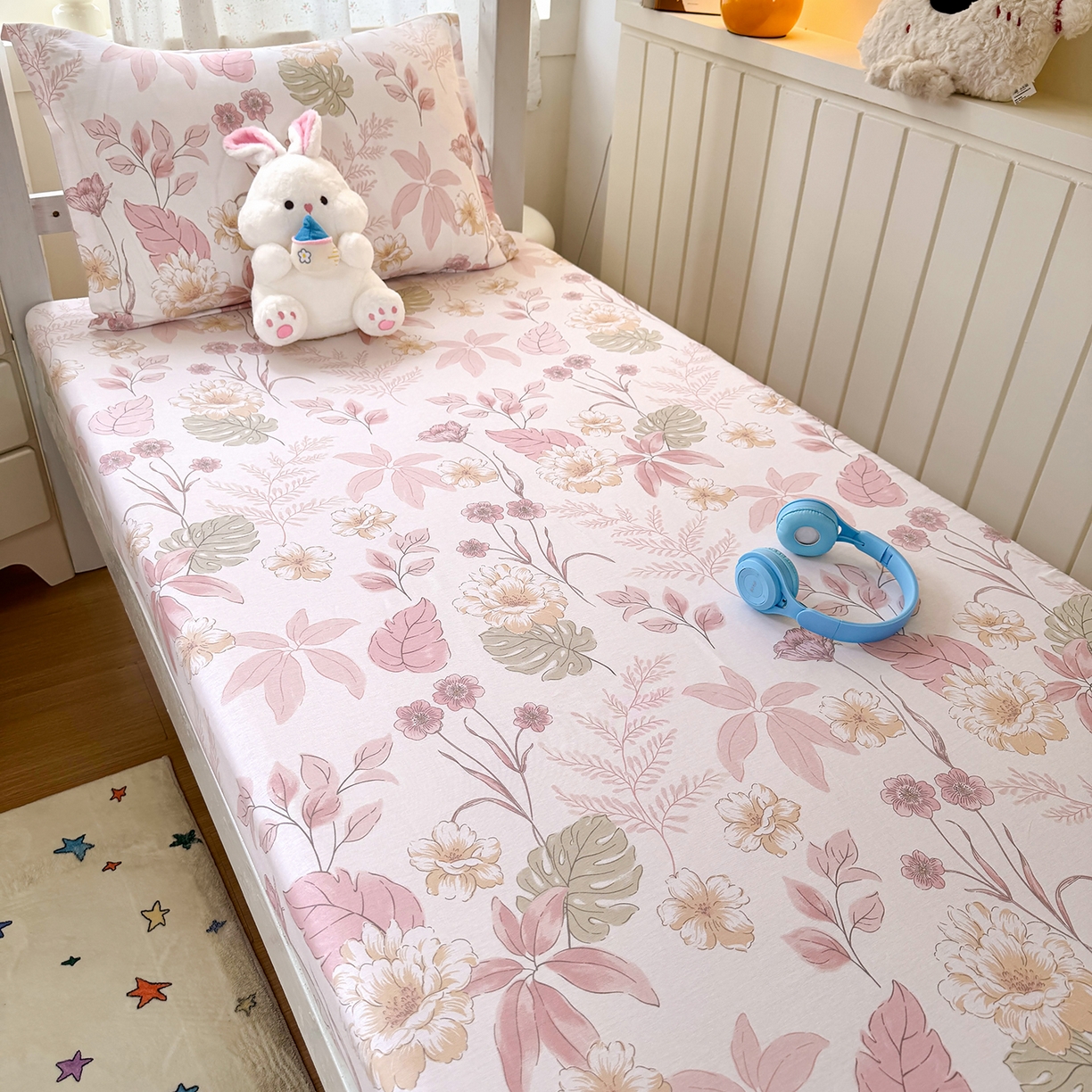 91家纺网 家纺一手货源 找家纺 尚帛 2026新款全棉品质喷气印花爆款四件套 多规格套件 单品系列-学生款单床笠 叶柔粉