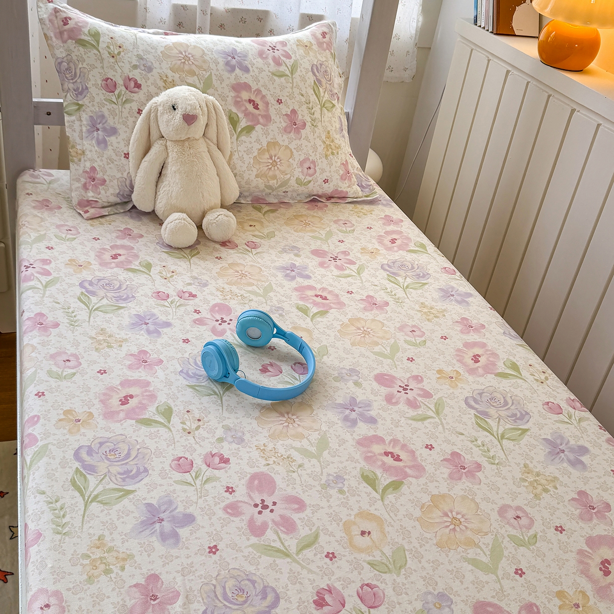 91家纺网 家纺一手货源 找家纺 尚帛 2026新款全棉品质喷气印花爆款四件套 多规格套件 单品系列-学生款单床笠 甜心花朵