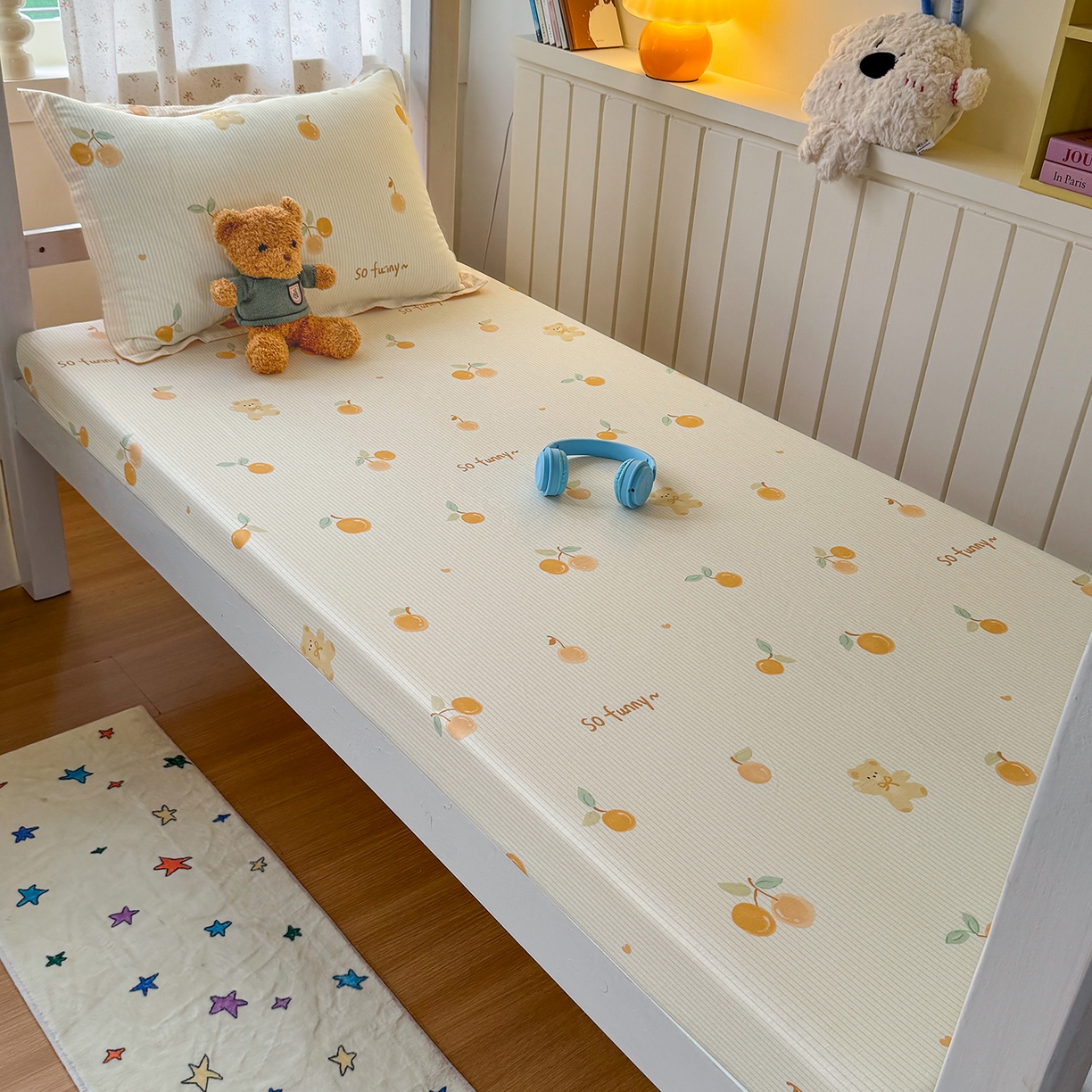 91家纺网 家纺一手货源 找家纺 尚帛 2026新款全棉品质喷气印花爆款四件套 多规格套件 单品系列-学生款单床笠 欢乐碰碰熊