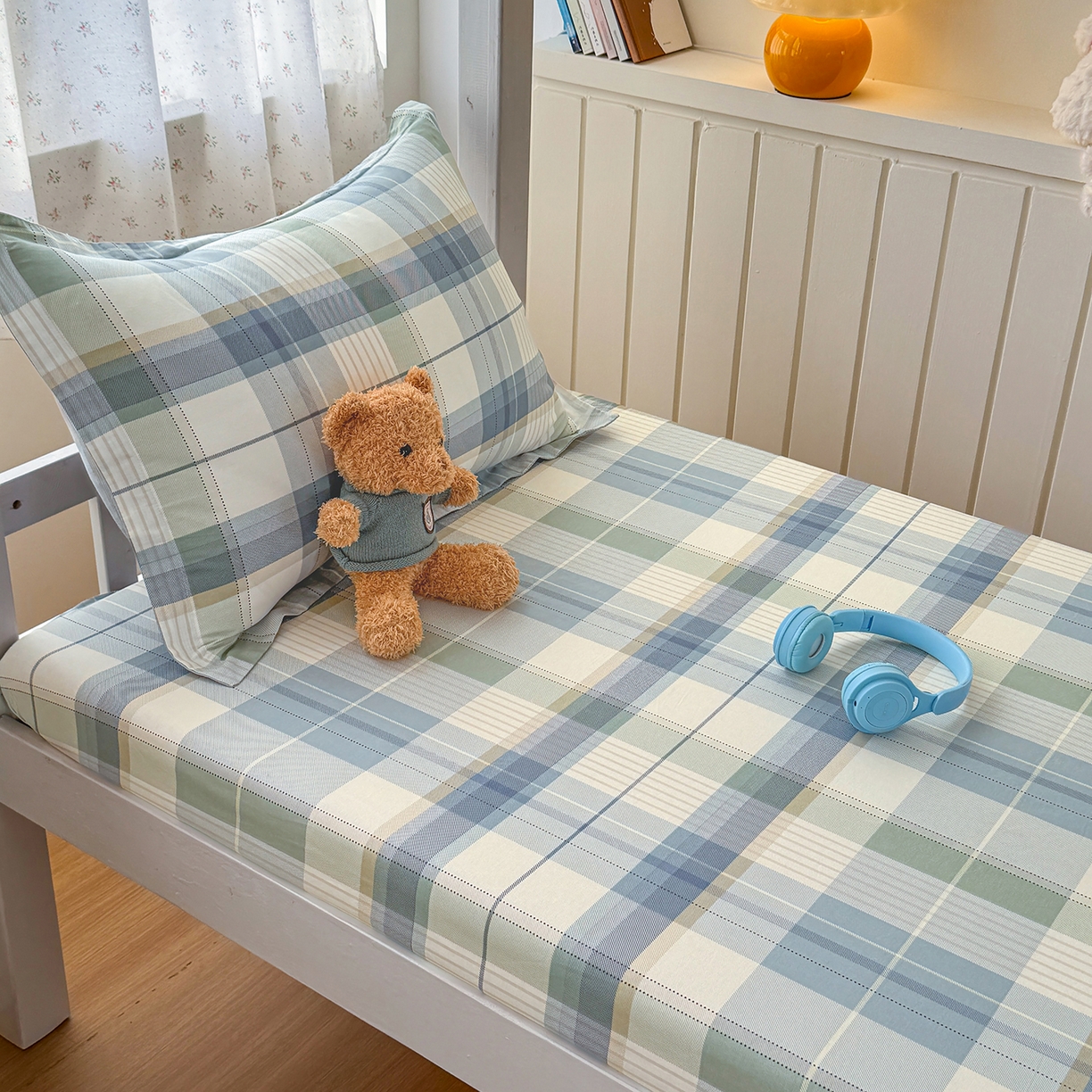 91家纺网 家纺一手货源 找家纺 尚帛 2026新款全棉品质喷气印花爆款四件套 多规格套件 单品系列-学生款单床笠 格兰德-蓝