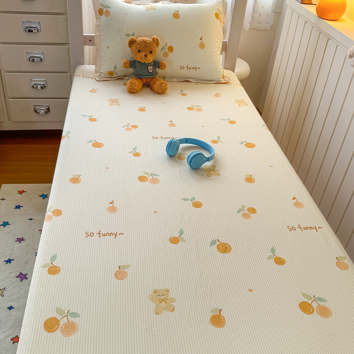 91家纺网 家纺一手货源 找家纺 尚帛 2026新款全棉品质喷气印花爆款四件套 多规格套件 单品系列-学生款单床笠 欢乐碰碰熊