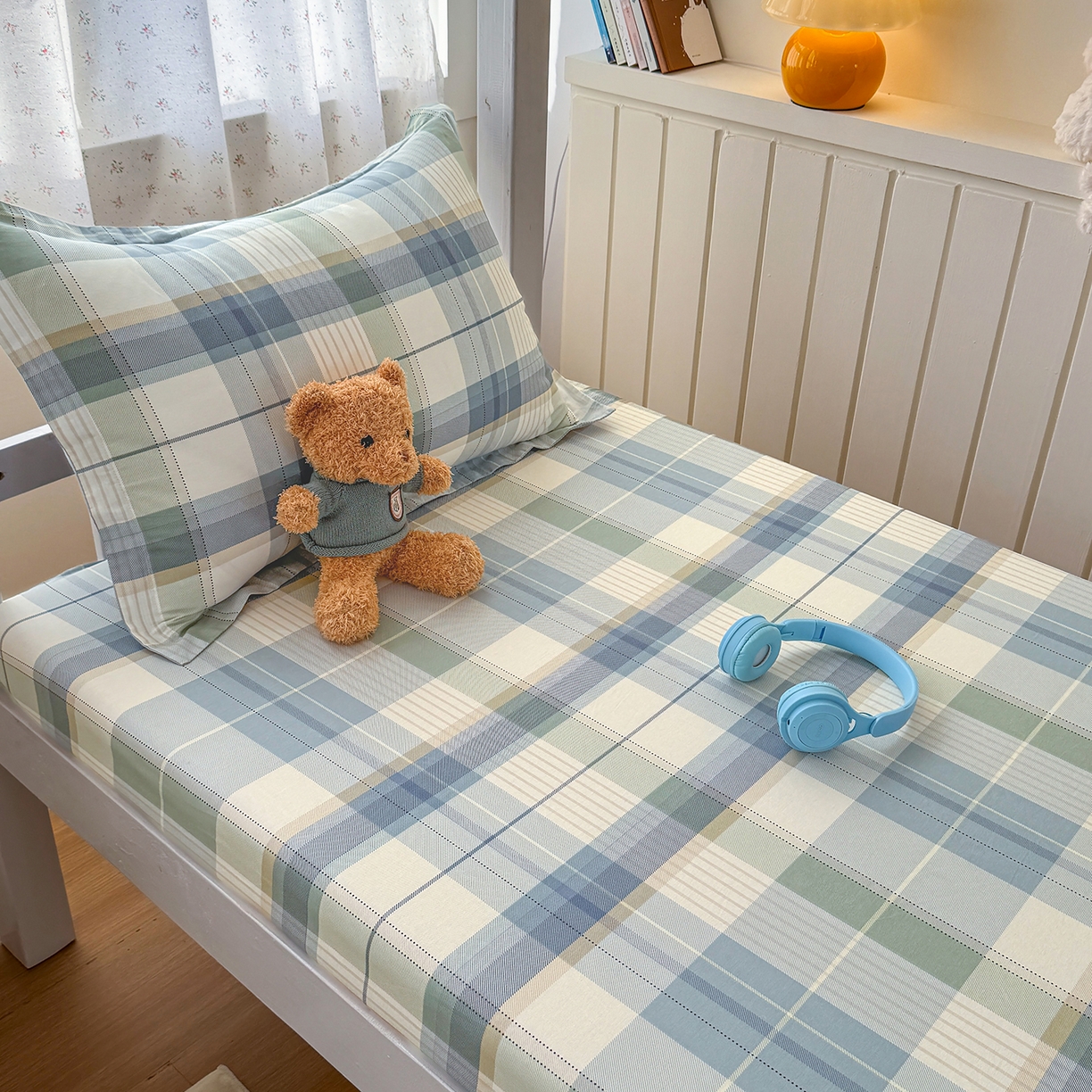 91家纺网 家纺一手货源 找家纺 尚帛 2026新款全棉品质喷气印花爆款四件套 多规格套件 单品系列-学生款单床笠 格兰德-蓝