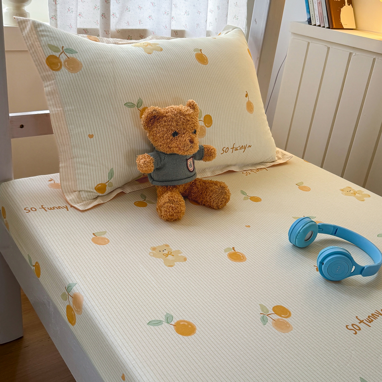 91家纺网 家纺一手货源 找家纺 尚帛 2026新款全棉品质喷气印花爆款四件套 多规格套件 单品系列-学生款单床笠 欢乐碰碰熊