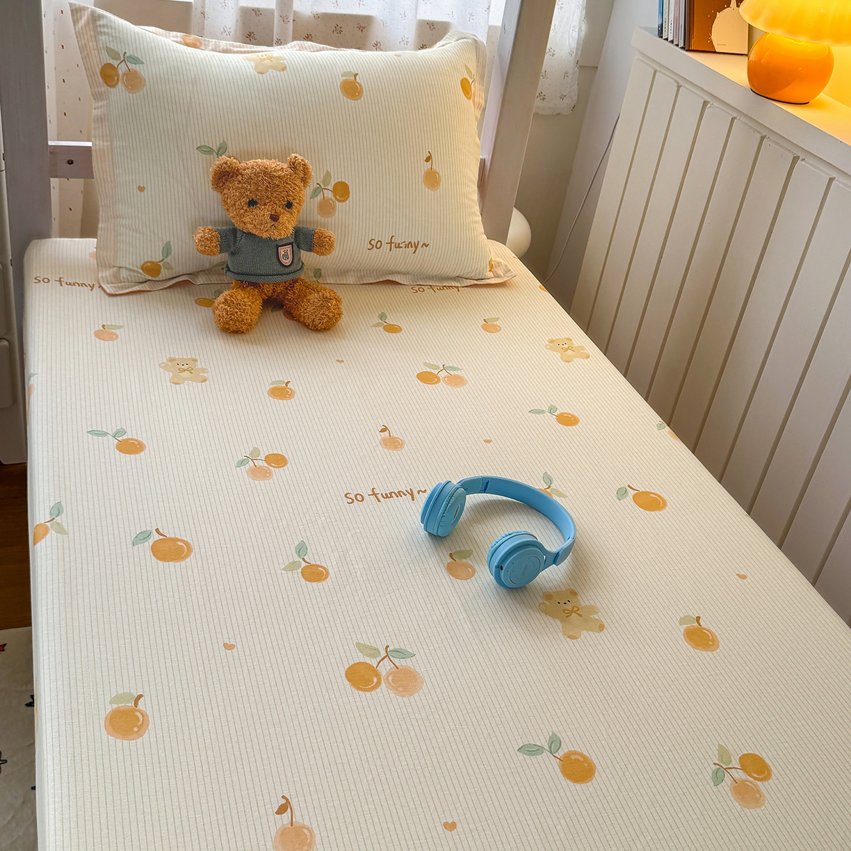 91家纺网 家纺一手货源 找家纺 尚帛 2026新款全棉品质喷气印花爆款四件套 多规格套件 单品系列-学生款单床笠 欢乐碰碰熊