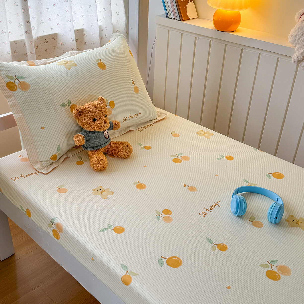 91家纺网 家纺一手货源 找家纺 尚帛 2026新款全棉品质喷气印花爆款四件套 多规格套件 单品系列-学生款单床笠 欢乐碰碰熊