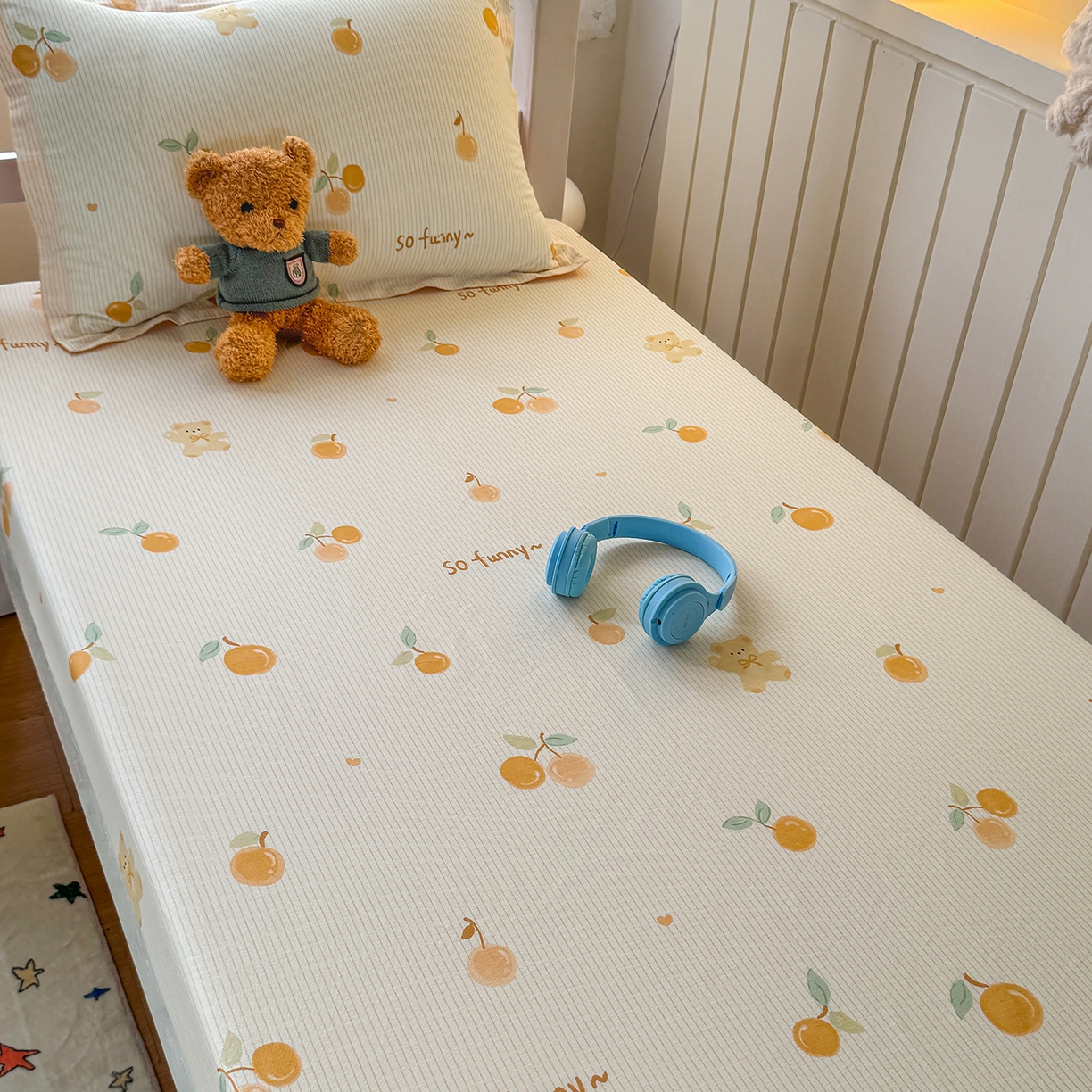 91家纺网 家纺一手货源 找家纺 尚帛 2026新款全棉品质喷气印花爆款四件套 多规格套件 单品系列-学生款单床笠 欢乐碰碰熊