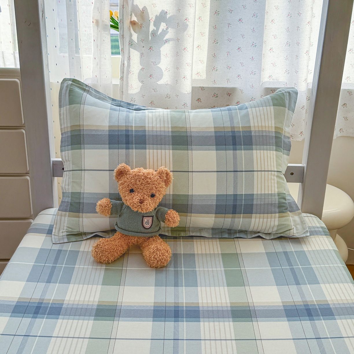 91家纺网 家纺一手货源 找家纺 尚帛 2026新款全棉品质喷气印花爆款四件套 多规格套件 单品系列-学生款单床笠 格兰德-蓝