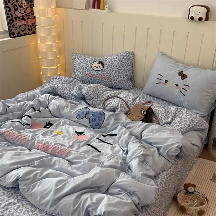 91家纺网 家纺一手货源 找家纺 （总）奈颜 2026新款A类水洗棉大版毛巾绣豹纹小猫四件套--实拍图