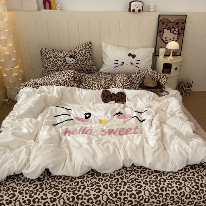 91家纺网 家纺一手货源 找家纺 （总）奈颜 2026新款A类水洗棉大版毛巾绣豹纹小猫四件套--实拍图