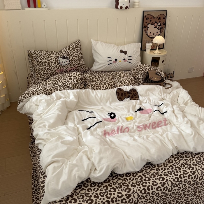 91家纺网 家纺一手货源 找家纺 （总）奈颜 2026新款A类水洗棉大版毛巾绣豹纹小猫四件套--实拍图