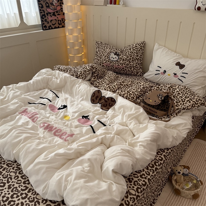 奈颜 2026新款A类水洗棉大版毛巾绣豹纹小猫四件套--实拍图 豹纹小猫-白咖
