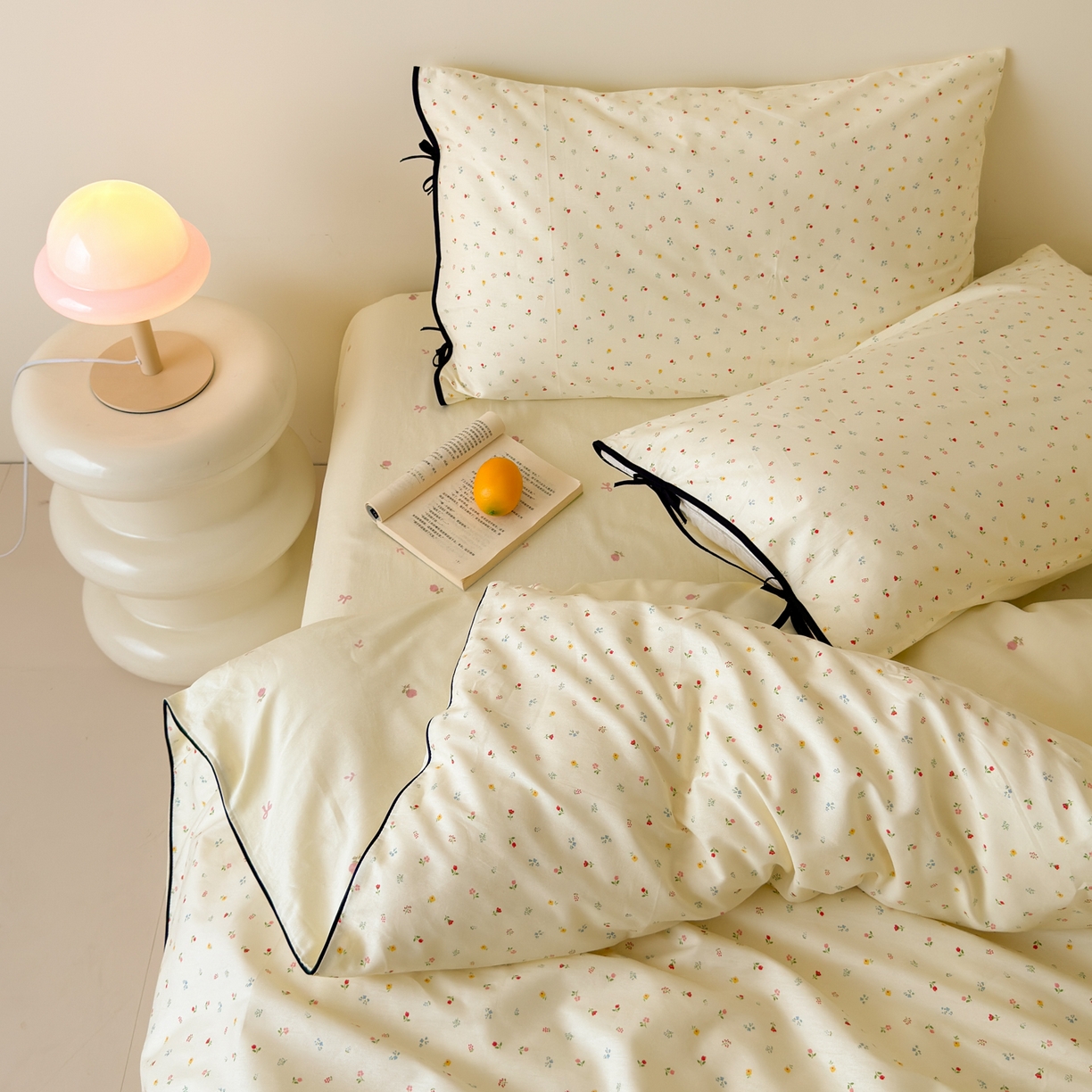 91家纺网 家纺一手货源 找家纺 （总）乐童家纺 2026新款嵌绳蝴蝶结丝带工艺款小红色热推四件套