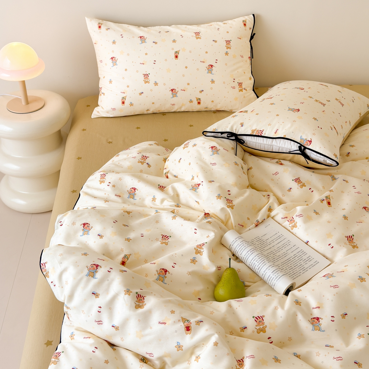 乐童家纺 2026新款嵌绳蝴蝶结丝带工艺款小红色热推四件套 快乐小町