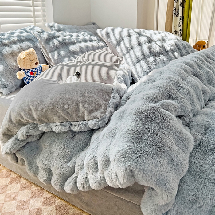 91家纺网 家纺一手货源 找家纺 (汇总) 诺梵 2025新款纯色七彩兔兔绒兔毛绒四件套