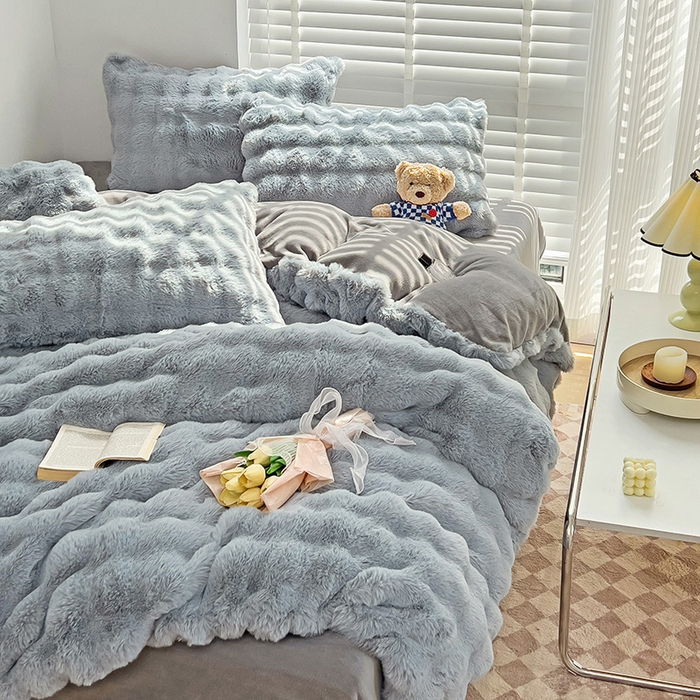 91家纺网 家纺一手货源 找家纺 (汇总) 诺梵 2025新款纯色七彩兔兔绒兔毛绒四件套