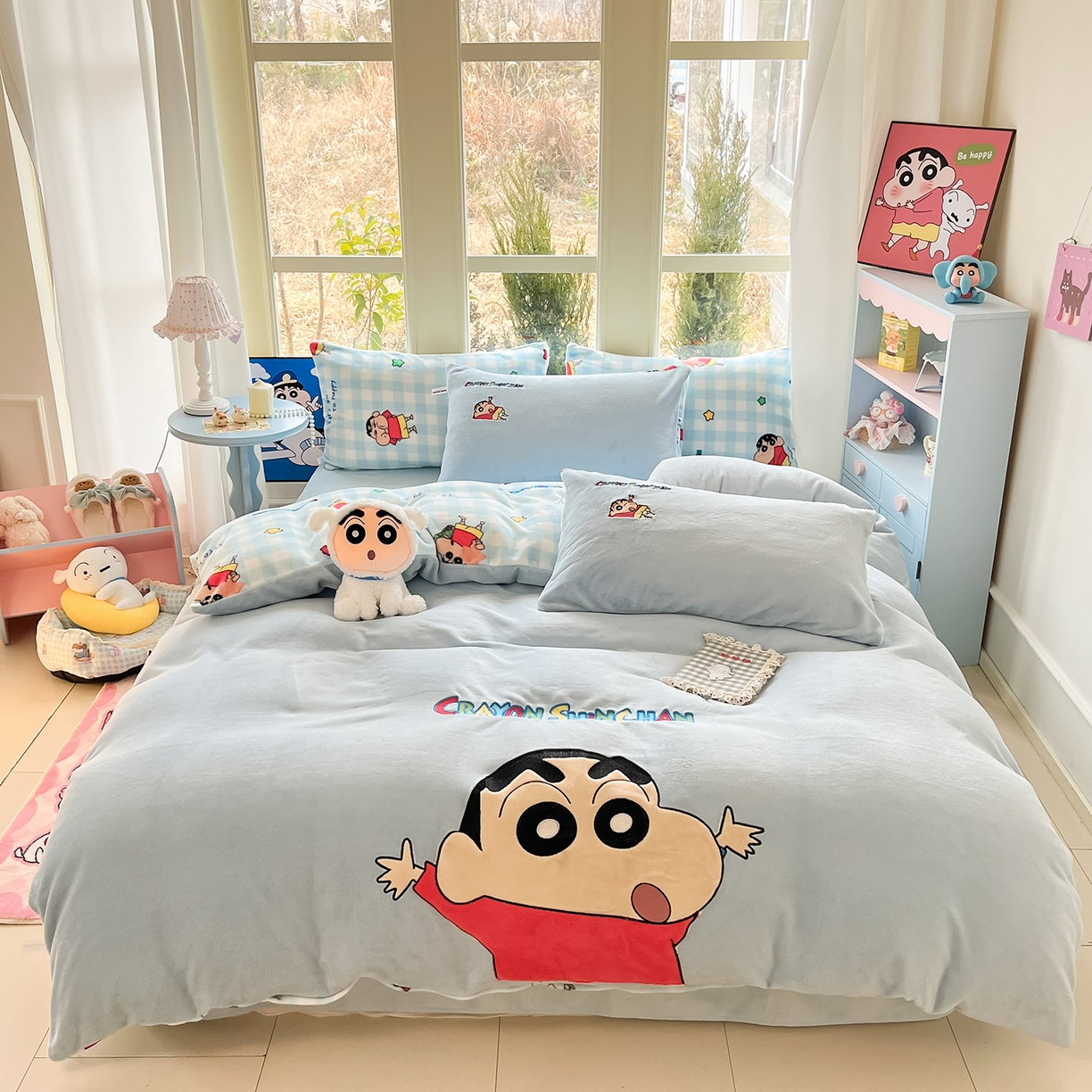 91家纺网 家纺一手货源 找家纺 （总）桃子家居 2026新款A类蜡笔小新授权兔毛贴布绣毛巾绣印加绣卡通加厚牛奶绒系列四件套