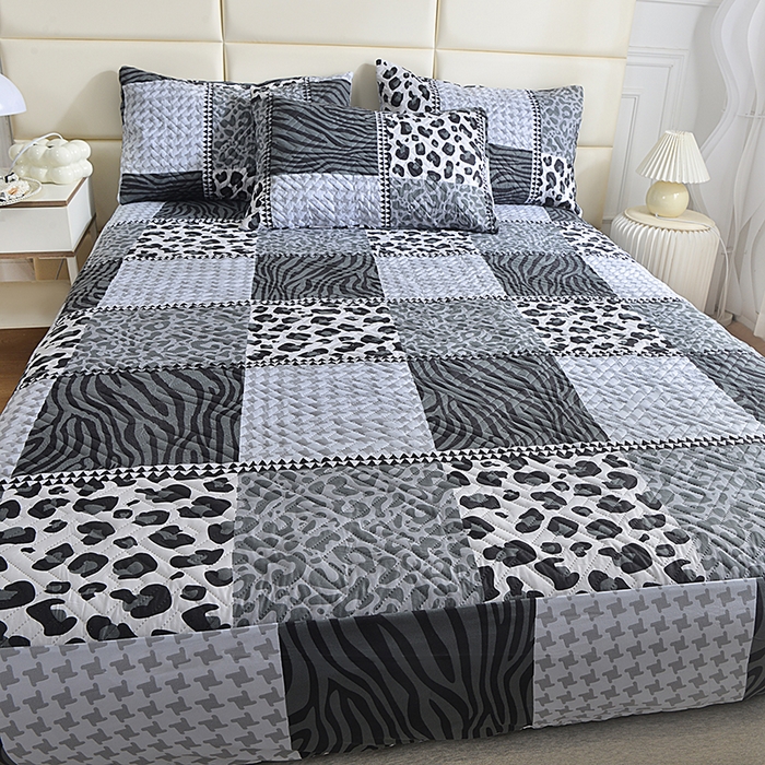 91家纺网 家纺一手货源 找家纺 （总）柏钧家纺 2026新品外贸亚马逊豹纹防水夹棉床笠电商速卖通床罩可定制尺寸回字格系列