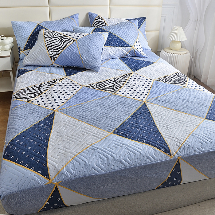 91家纺网 家纺一手货源 找家纺 （总）柏钧家纺 2026新品外贸亚马逊豹纹防水夹棉床笠电商速卖通床罩可定制尺寸回字格系列