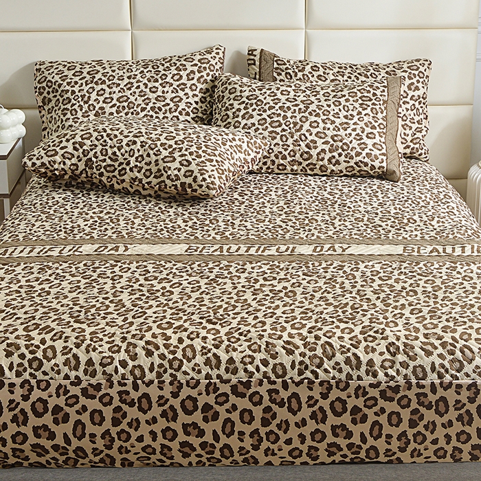 91家纺网 家纺一手货源 找家纺 柏钧家纺 2026新品外贸亚马逊豹纹防水夹棉床笠电商速卖通床罩可定制尺寸回字格系列 漫妙