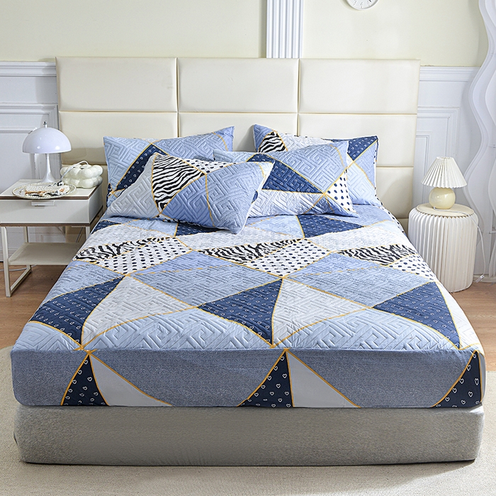 91家纺网 家纺一手货源 找家纺 柏钧家纺 2026新品外贸亚马逊豹纹防水夹棉床笠电商速卖通床罩可定制尺寸回字格系列 格韵情调