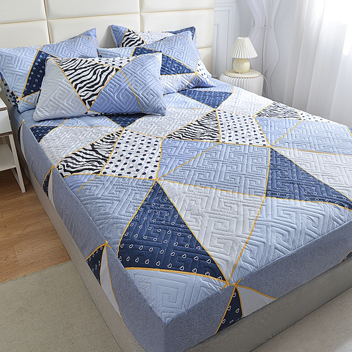 91家纺网 家纺一手货源 找家纺 柏钧家纺 2026新品外贸亚马逊豹纹防水夹棉床笠电商速卖通床罩可定制尺寸回字格系列 格韵情调