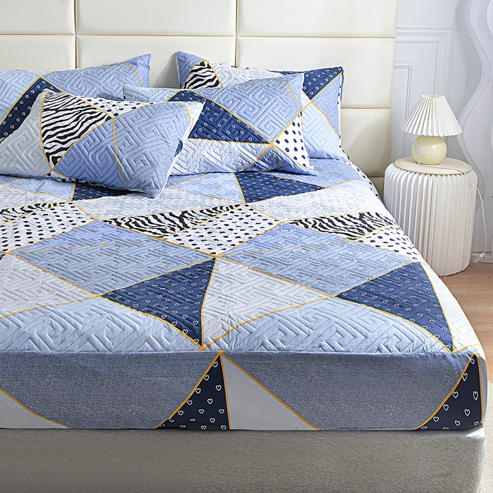 91家纺网 家纺一手货源 找家纺 柏钧家纺 2026新品外贸亚马逊豹纹防水夹棉床笠电商速卖通床罩可定制尺寸回字格系列 格韵情调