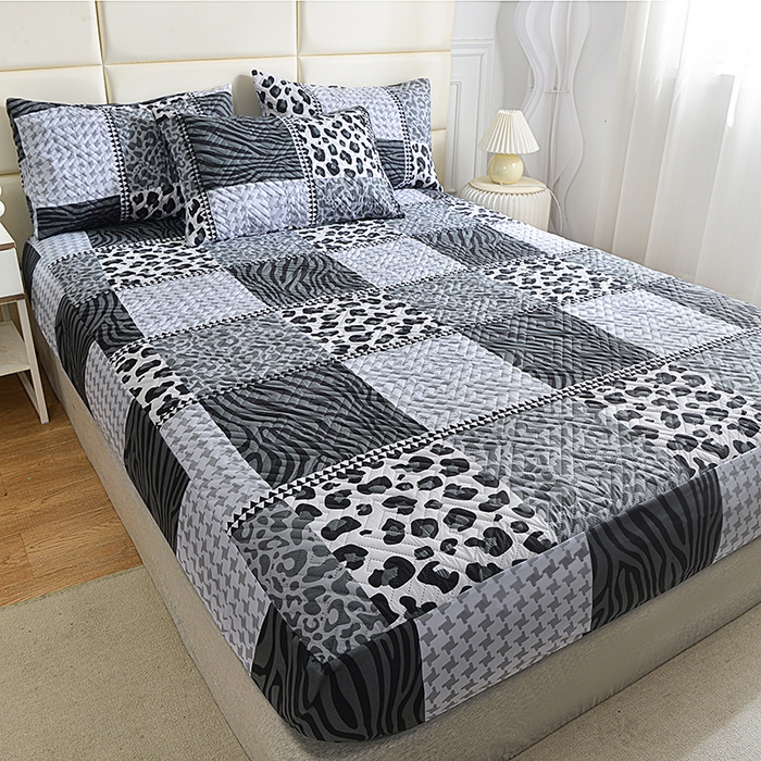 91家纺网 家纺一手货源 找家纺 柏钧家纺 2026新品外贸亚马逊豹纹防水夹棉床笠电商速卖通床罩可定制尺寸回字格系列 米亚