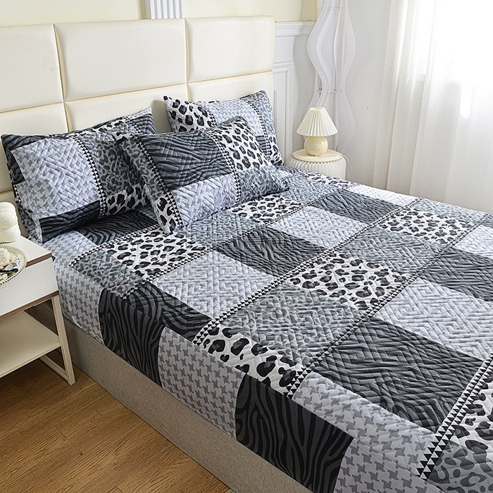 91家纺网 家纺一手货源 找家纺 柏钧家纺 2026新品外贸亚马逊豹纹防水夹棉床笠电商速卖通床罩可定制尺寸回字格系列 米亚