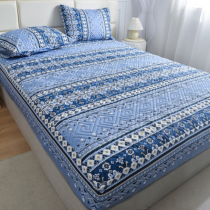 91家纺网 家纺一手货源 找家纺 柏钧家纺 2026新品外贸亚马逊豹纹防水夹棉床笠电商速卖通床罩可定制尺寸回字格系列 斯特兰