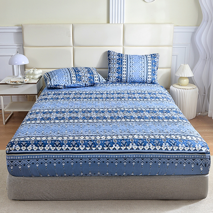 91家纺网 家纺一手货源 找家纺 柏钧家纺 2026新品外贸亚马逊豹纹防水夹棉床笠电商速卖通床罩可定制尺寸回字格系列 斯特兰